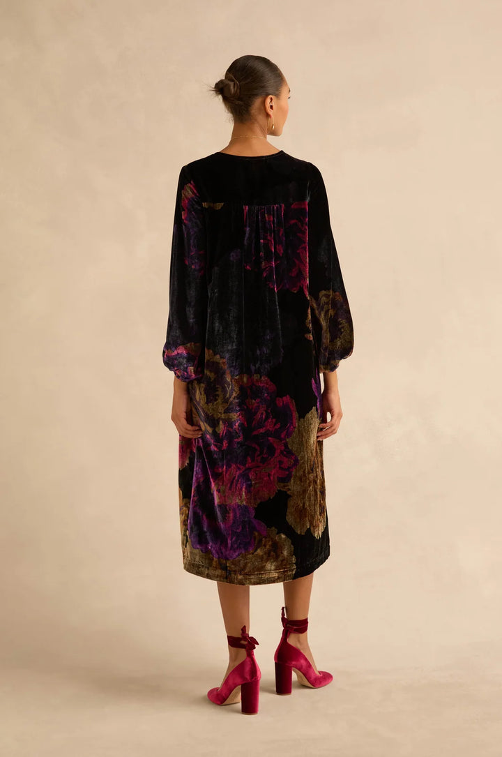 MIDNIGHT PEONIES VELVET DRESS