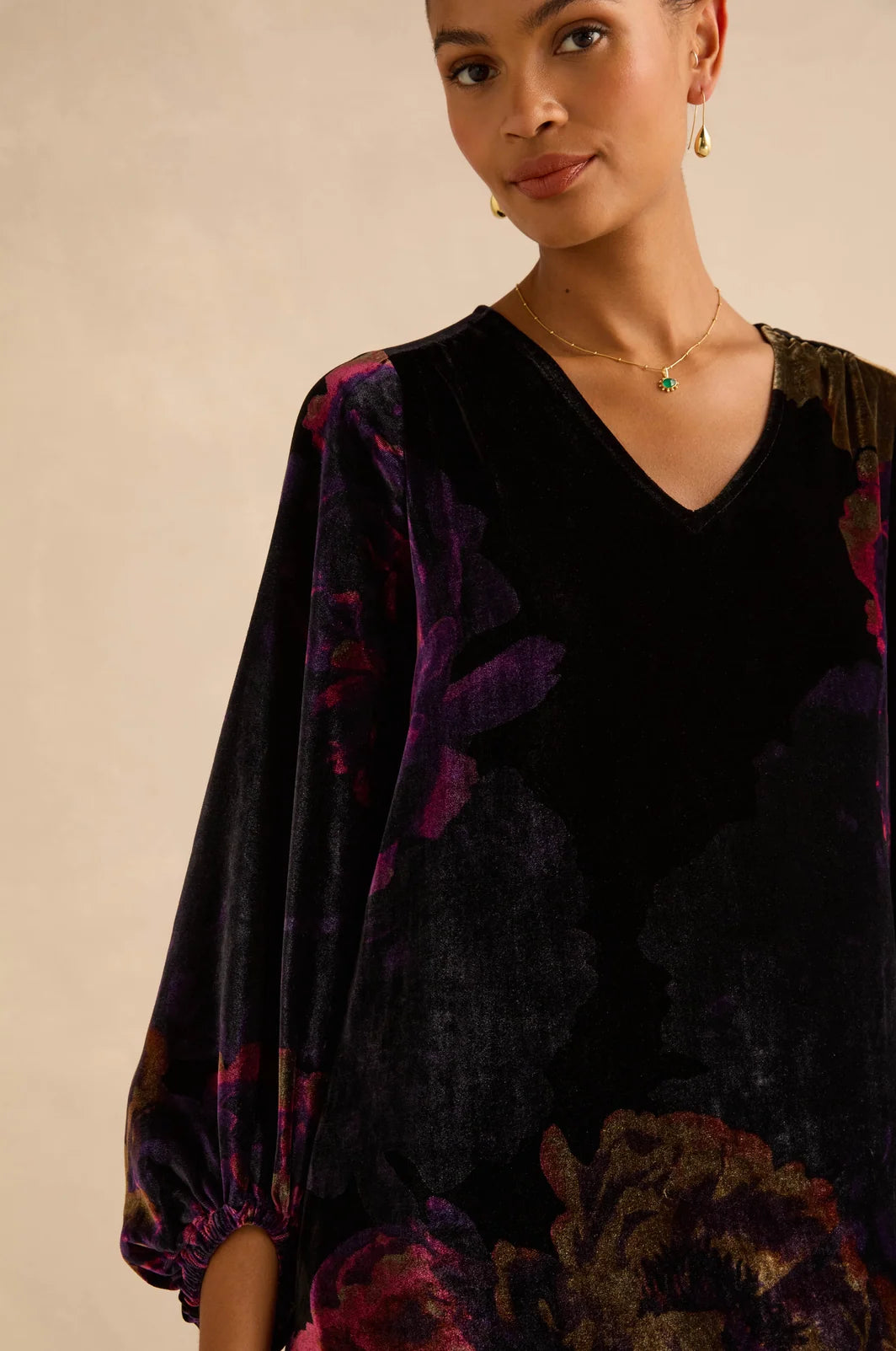 MIDNIGHT PEONIES VELVET DRESS