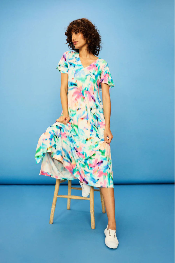 PETAL HAZE JERSEY FLARED DRESS