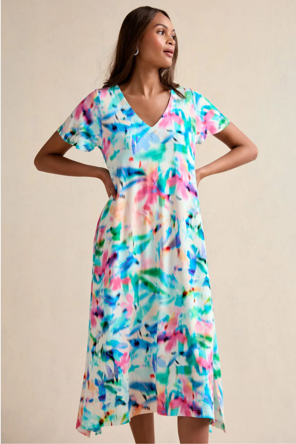PETAL HAZE JERSEY FLARED DRESS