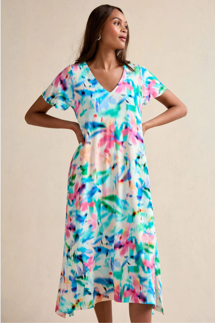 PETAL HAZE JERSEY FLARED DRESS