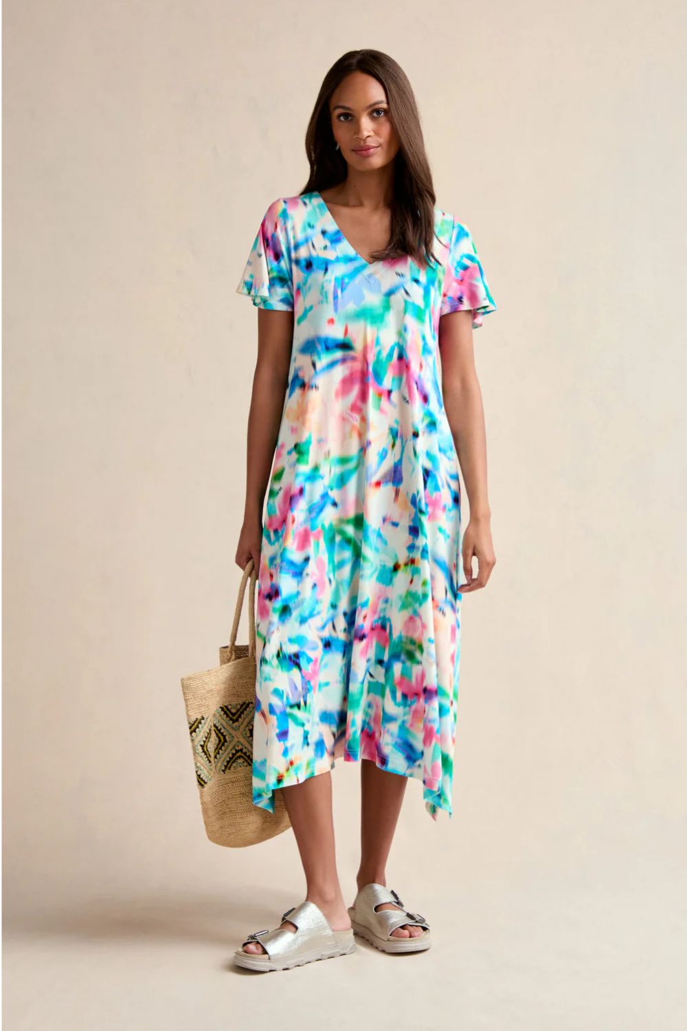 PETAL HAZE JERSEY FLARED DRESS