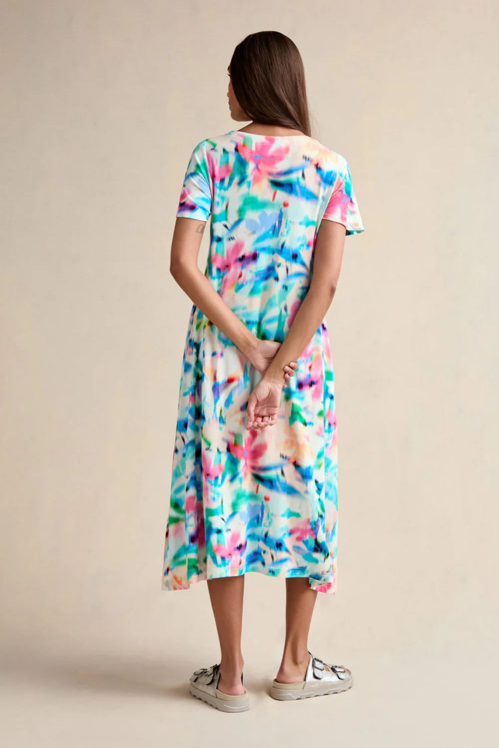 PETAL HAZE JERSEY FLARED DRESS
