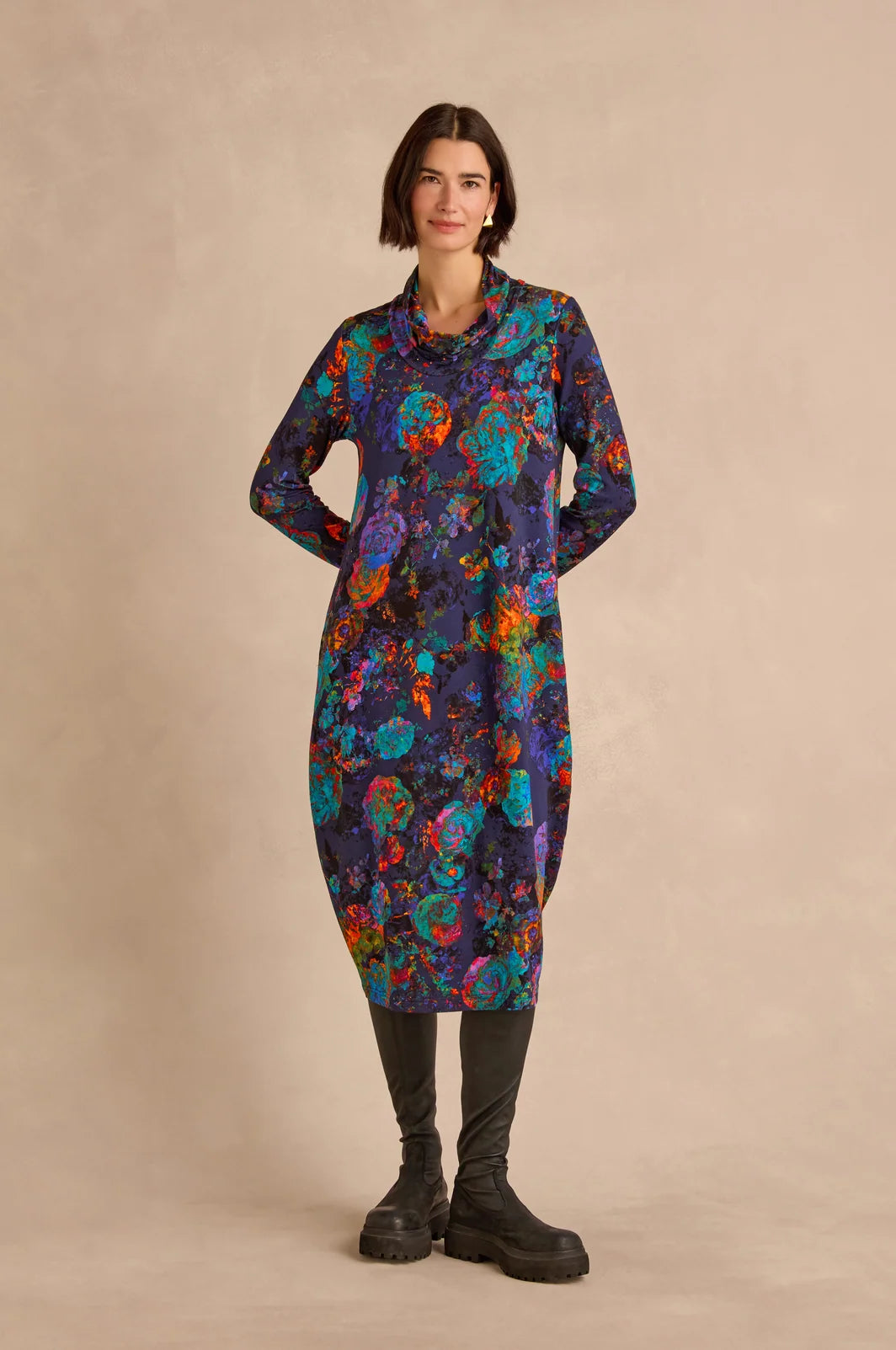 COSMIC PEONY JERSEY BUBBLE DRESS