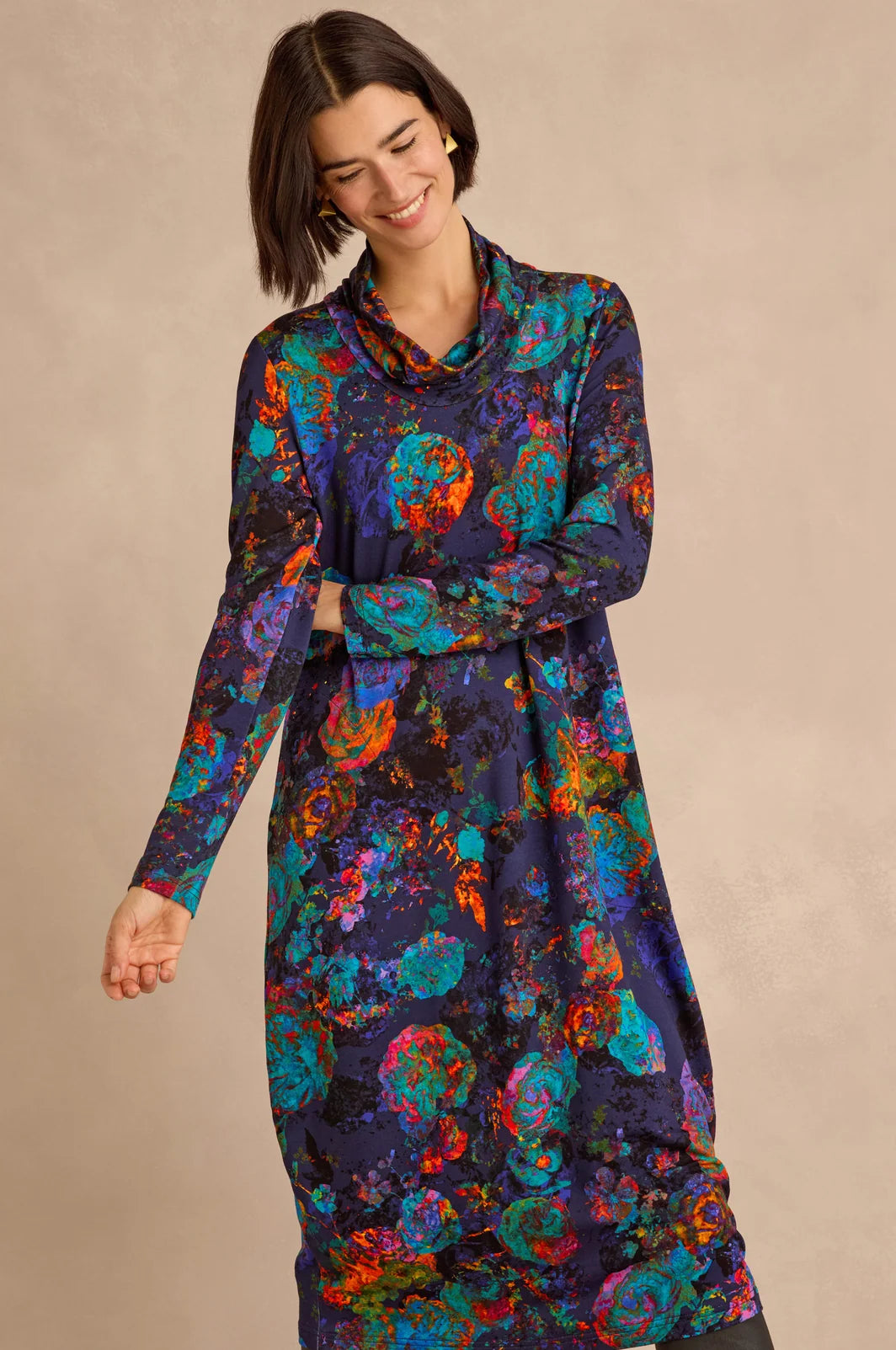 COSMIC PEONY JERSEY BUBBLE DRESS