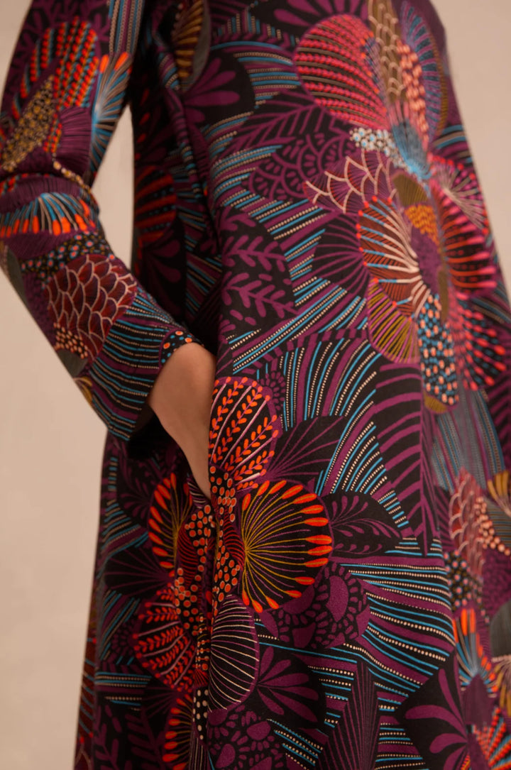 ABSTRACT LINEAR FLORAL JERSEY BUBBLE DRESS