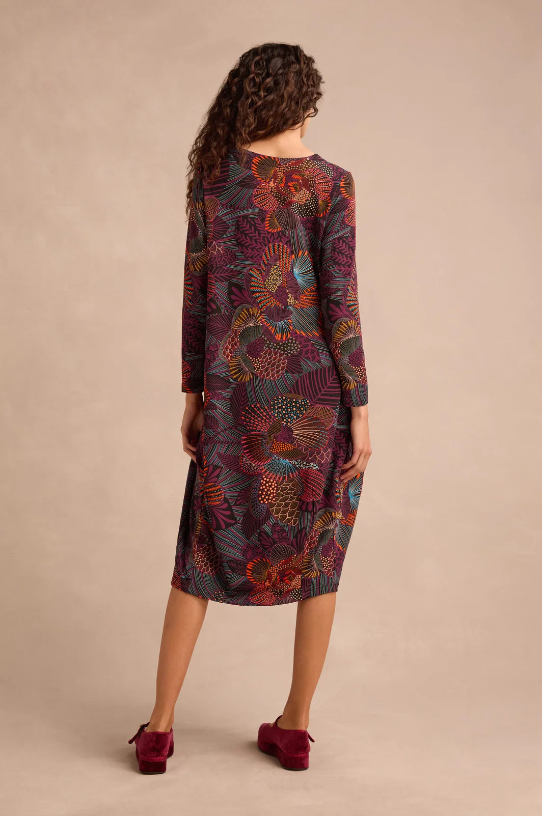 ABSTRACT LINEAR FLORAL JERSEY BUBBLE DRESS