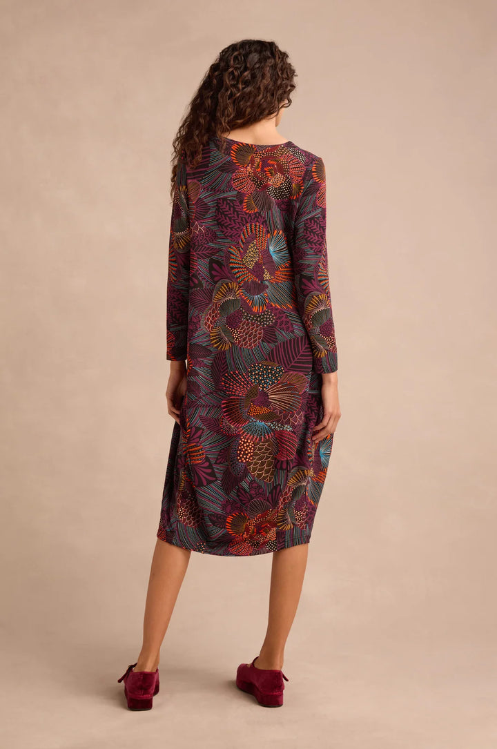 ABSTRACT LINEAR FLORAL JERSEY BUBBLE DRESS