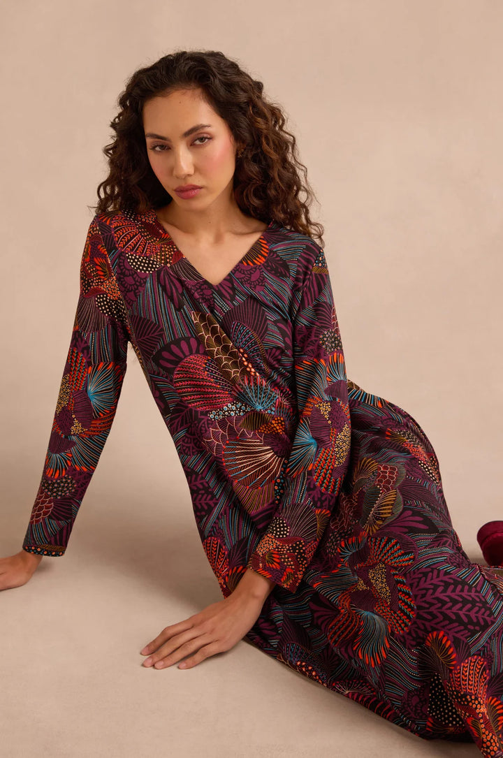 ABSTRACT LINEAR FLORAL JERSEY BUBBLE DRESS