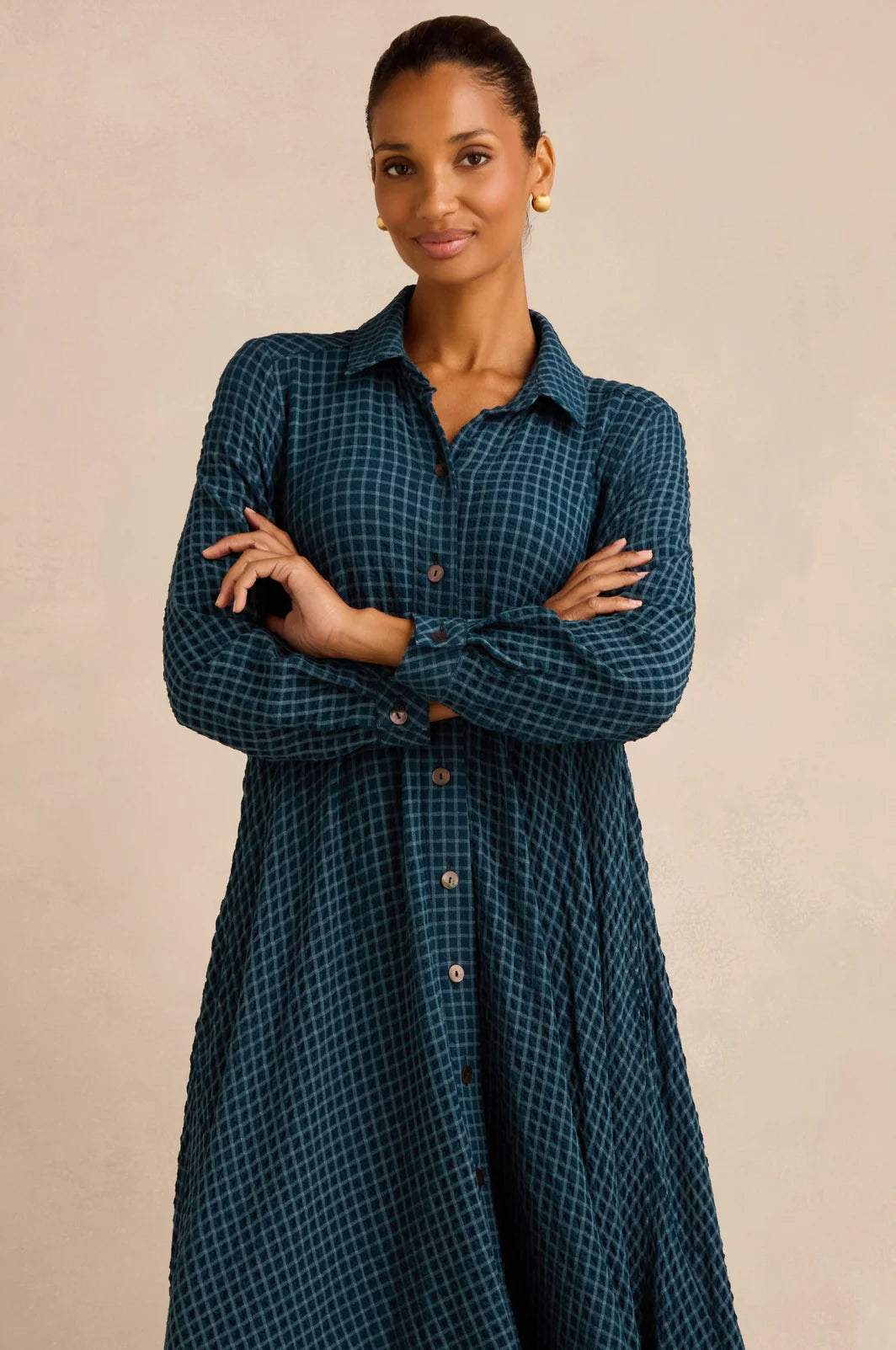 SEERSUCKER SQUARES SHIRT DRESS