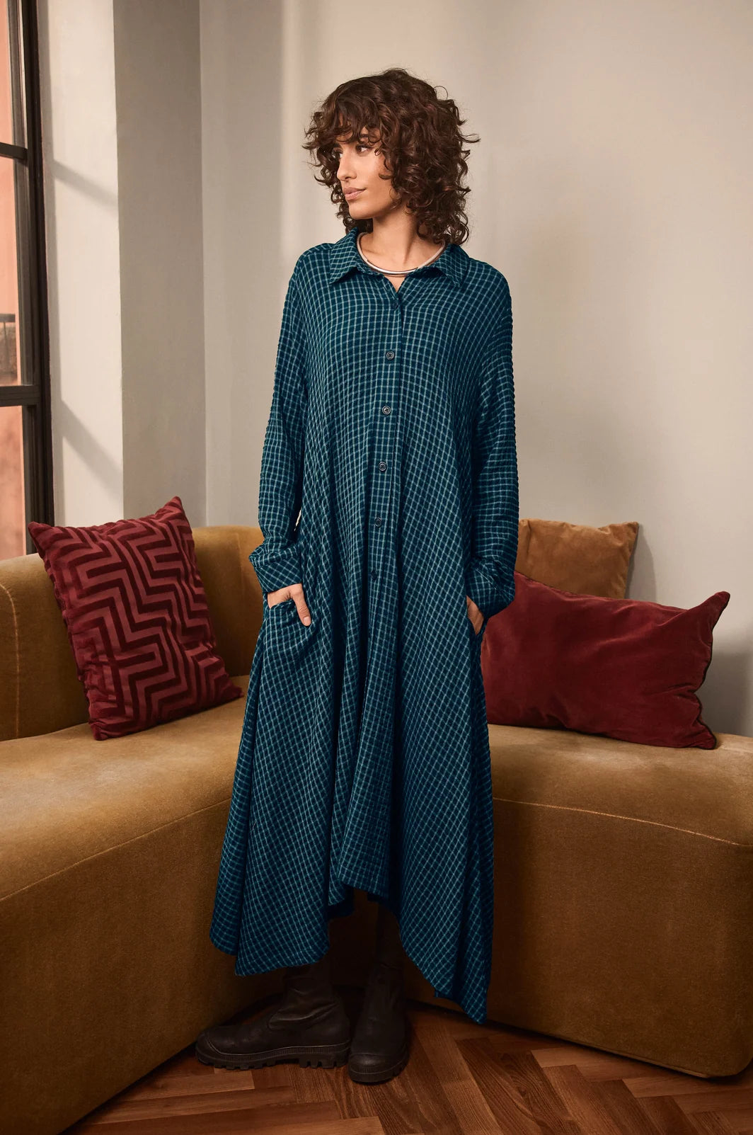 SEERSUCKER SQUARES SHIRT DRESS