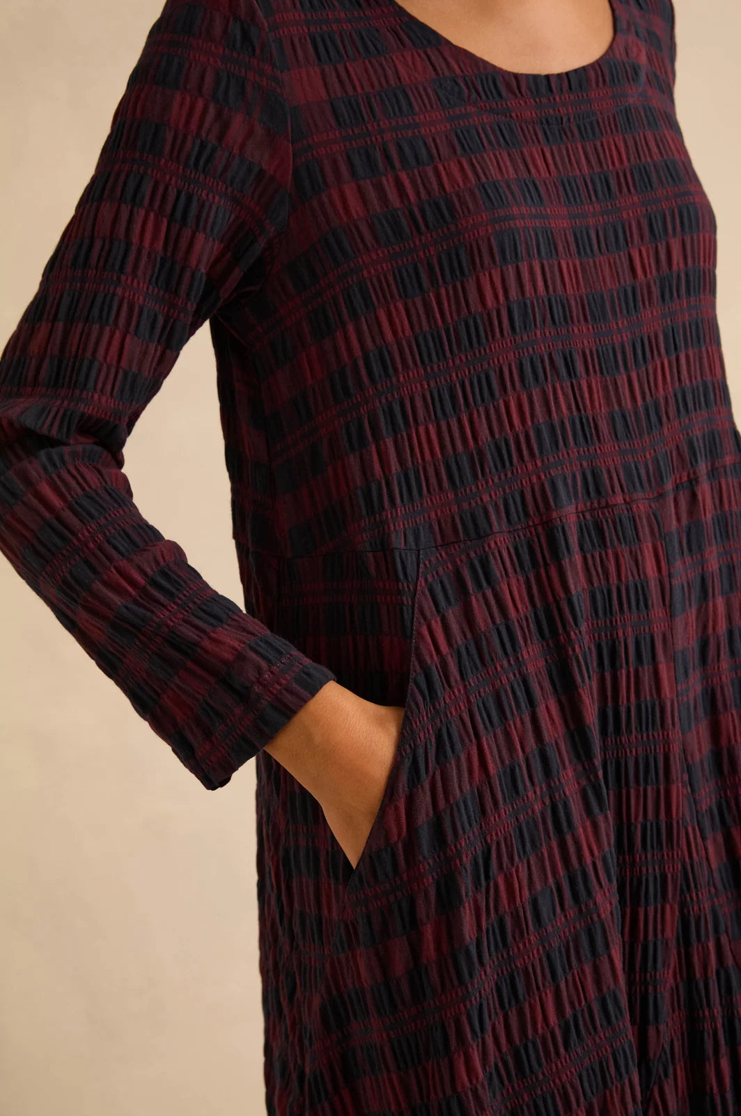 PLAID CRINKLE CHECK BUBBLE DRESS