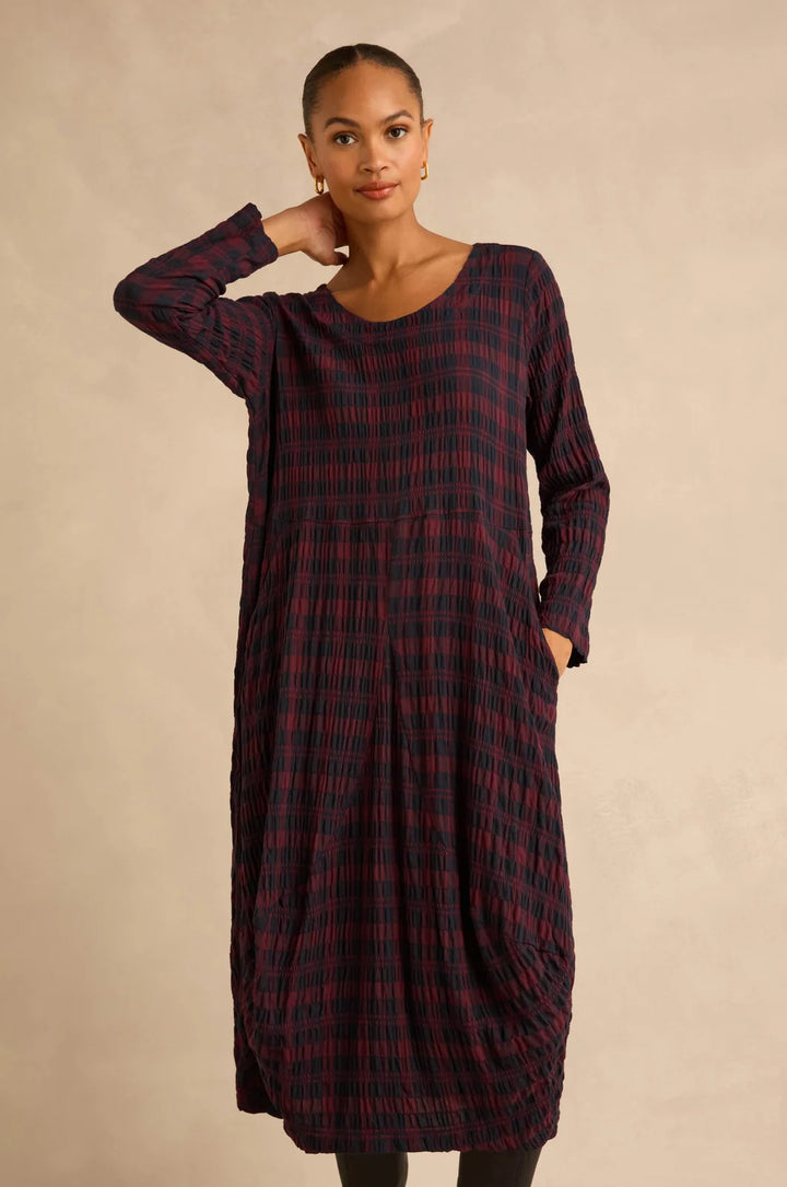 PLAID CRINKLE CHECK BUBBLE DRESS