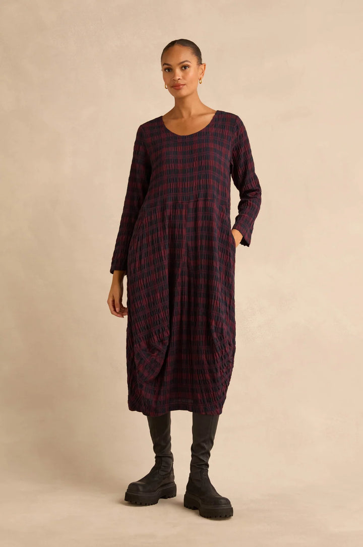 PLAID CRINKLE CHECK BUBBLE DRESS