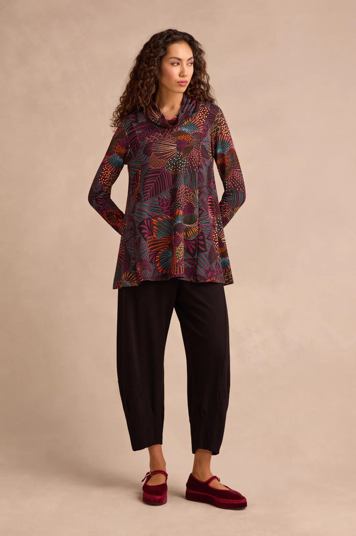 ABSTRACT FLOWERS LINEAR FLORAL JERSEY TUNIC