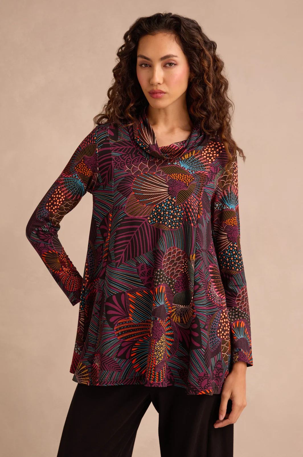 ABSTRACT FLOWERS LINEAR FLORAL JERSEY TUNIC