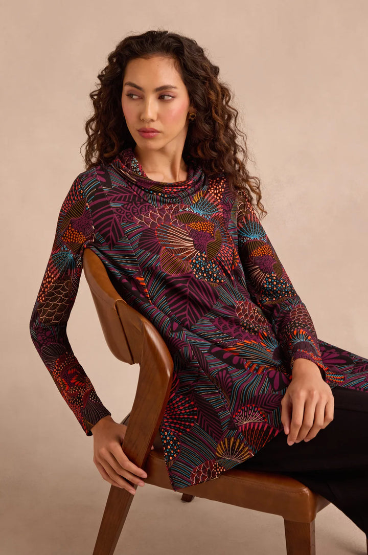 ABSTRACT FLOWERS LINEAR FLORAL JERSEY TUNIC
