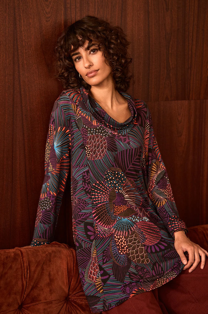 ABSTRACT FLOWERS LINEAR FLORAL JERSEY TUNIC