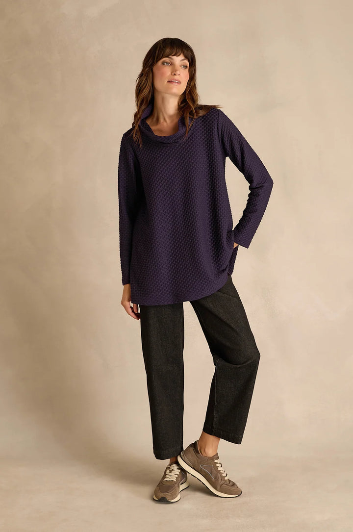 WAFFLE TEXTURED JERSEY COWL NECK  TOP