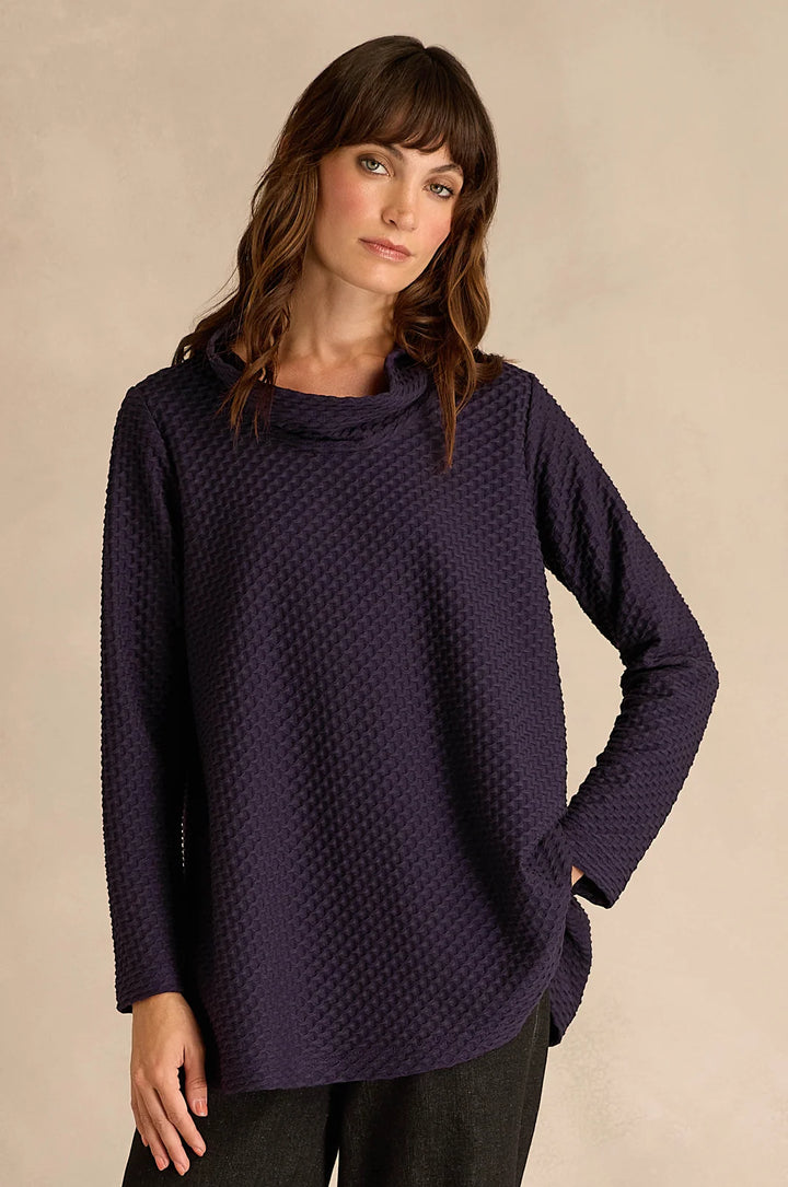 WAFFLE TEXTURED JERSEY COWL NECK  TOP