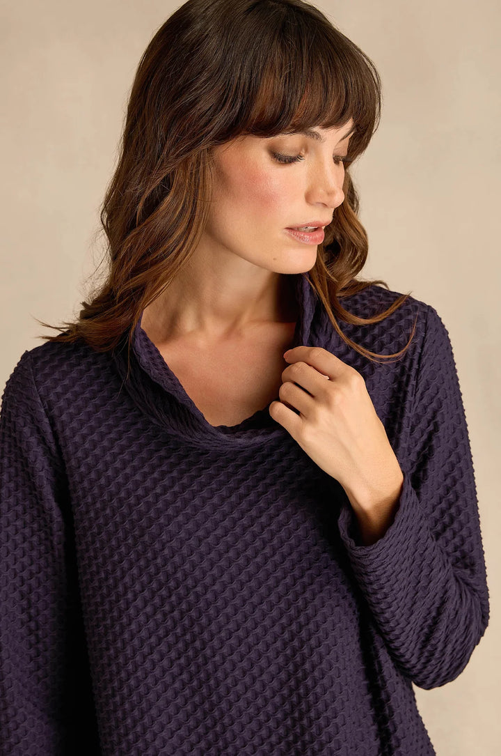 WAFFLE TEXTURED JERSEY COWL NECK  TOP