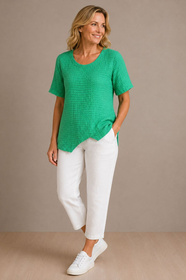 WAFFLE LINEN ASYMMETRIC TOP