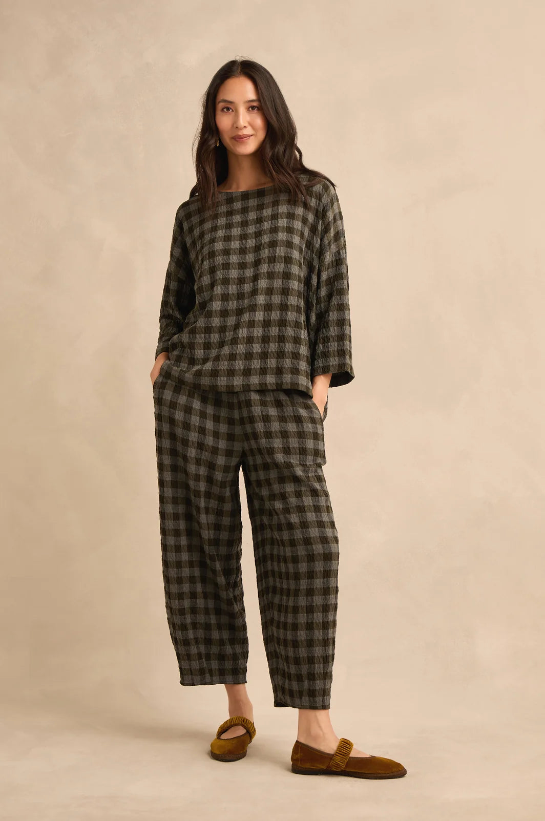 CRINKLE CHECK BOXY TOP