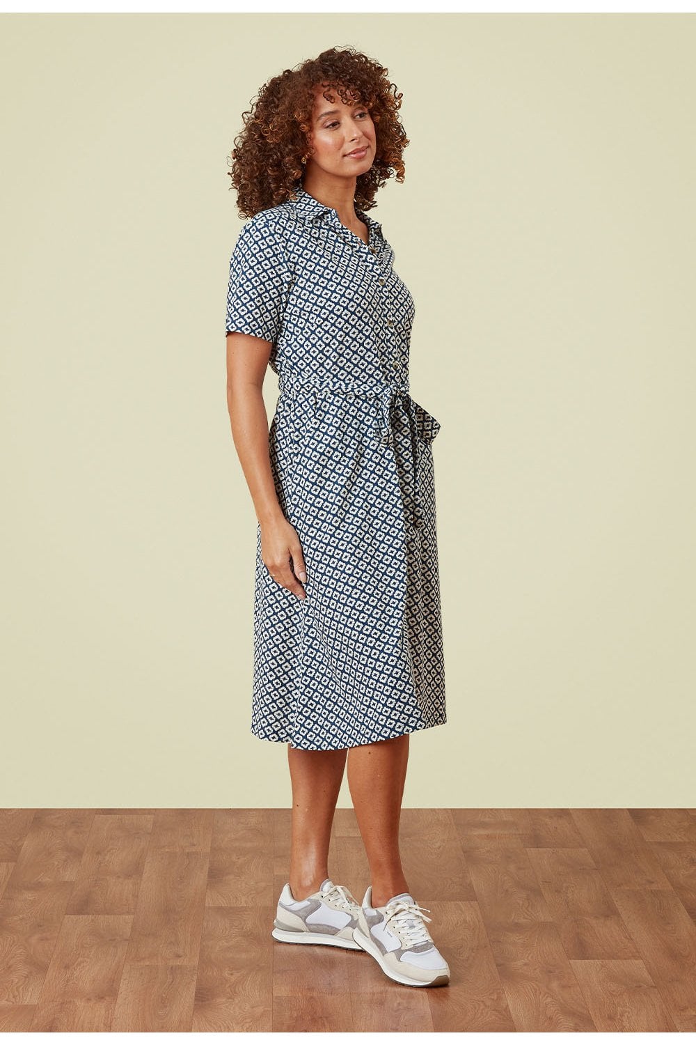 BAVRINA DRESS IKAT TILE PRINT | COL=RIVIERA