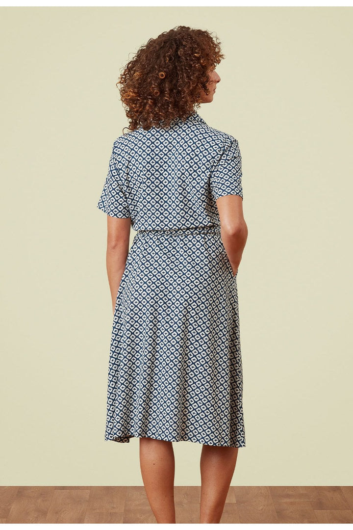 BAVRINA DRESS IKAT TILE PRINT | COL=RIVIERA