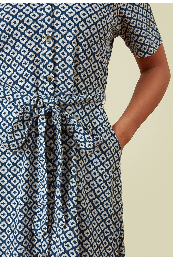 BAVRINA DRESS IKAT TILE PRINT | COL=RIVIERA