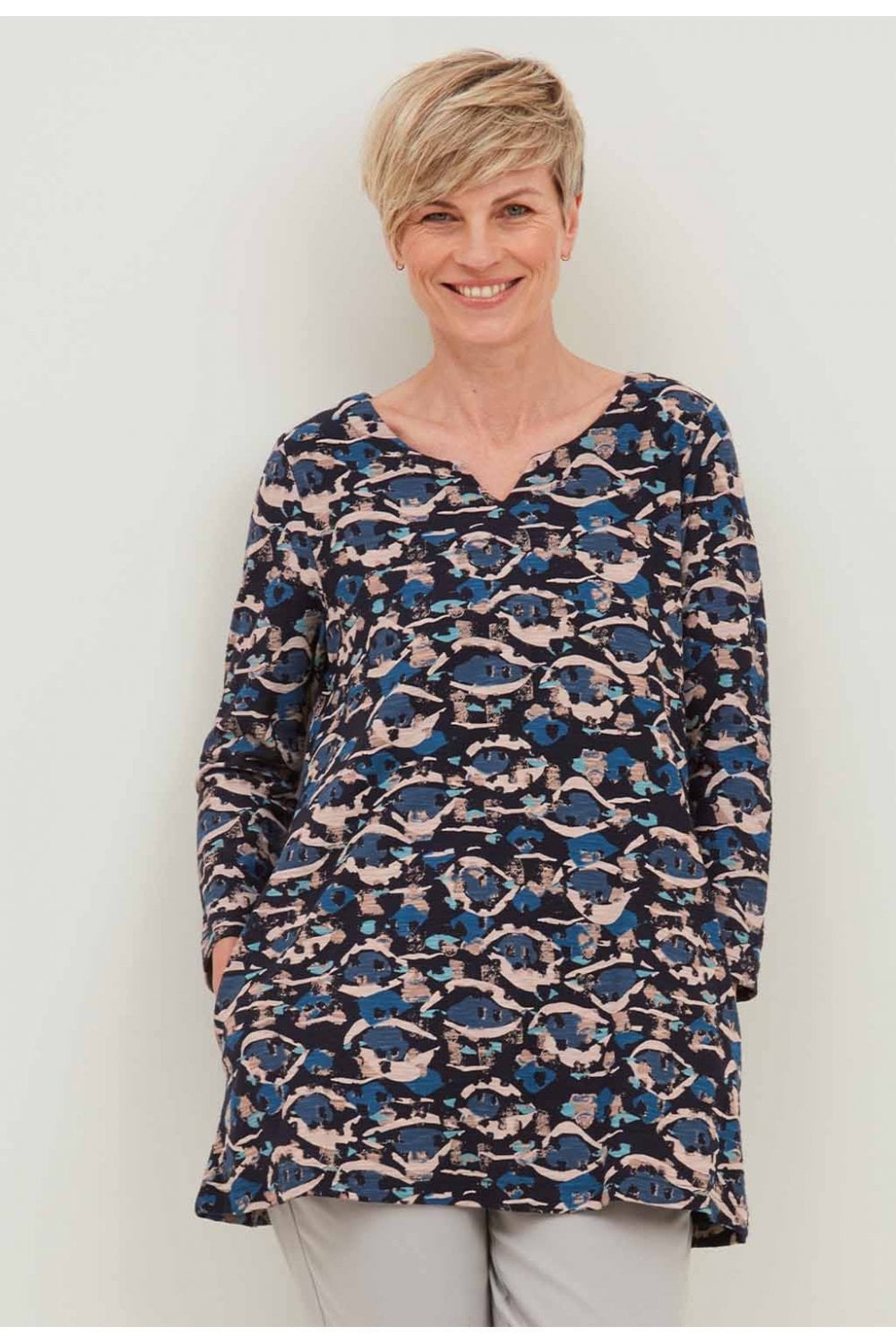 BONNIE TUNIC FAROE PRINT | COL=NAVY