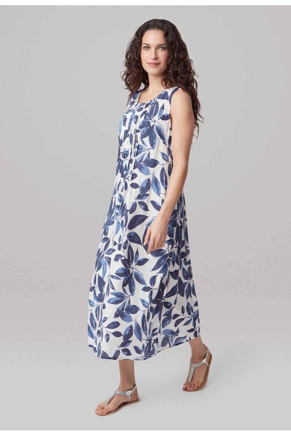 FLORA GARDEN LEAF DRESS | COL=NAVY/WHITE