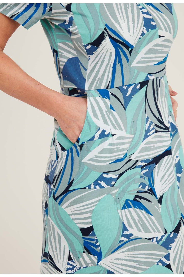 HAITI DRESS JUNGLE LEAF PRINT | COL=AQUA