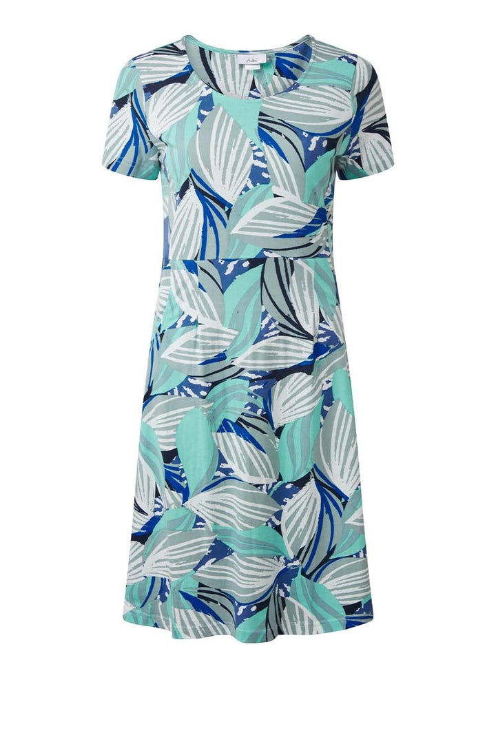 HAITI DRESS JUNGLE LEAF PRINT | COL=AQUA