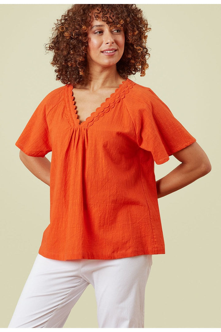IDRES COTTON CROSSHATCH TOP | COL=RED ORANGE