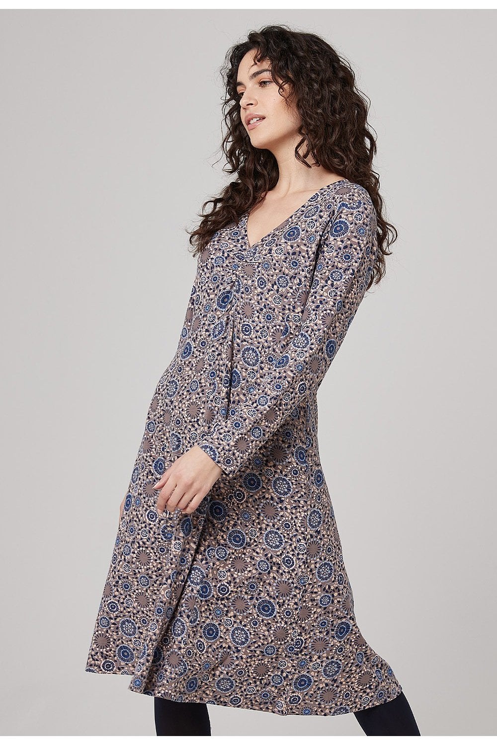 KIKKI DRESS DANDELION PRINT | COL=TAUPE