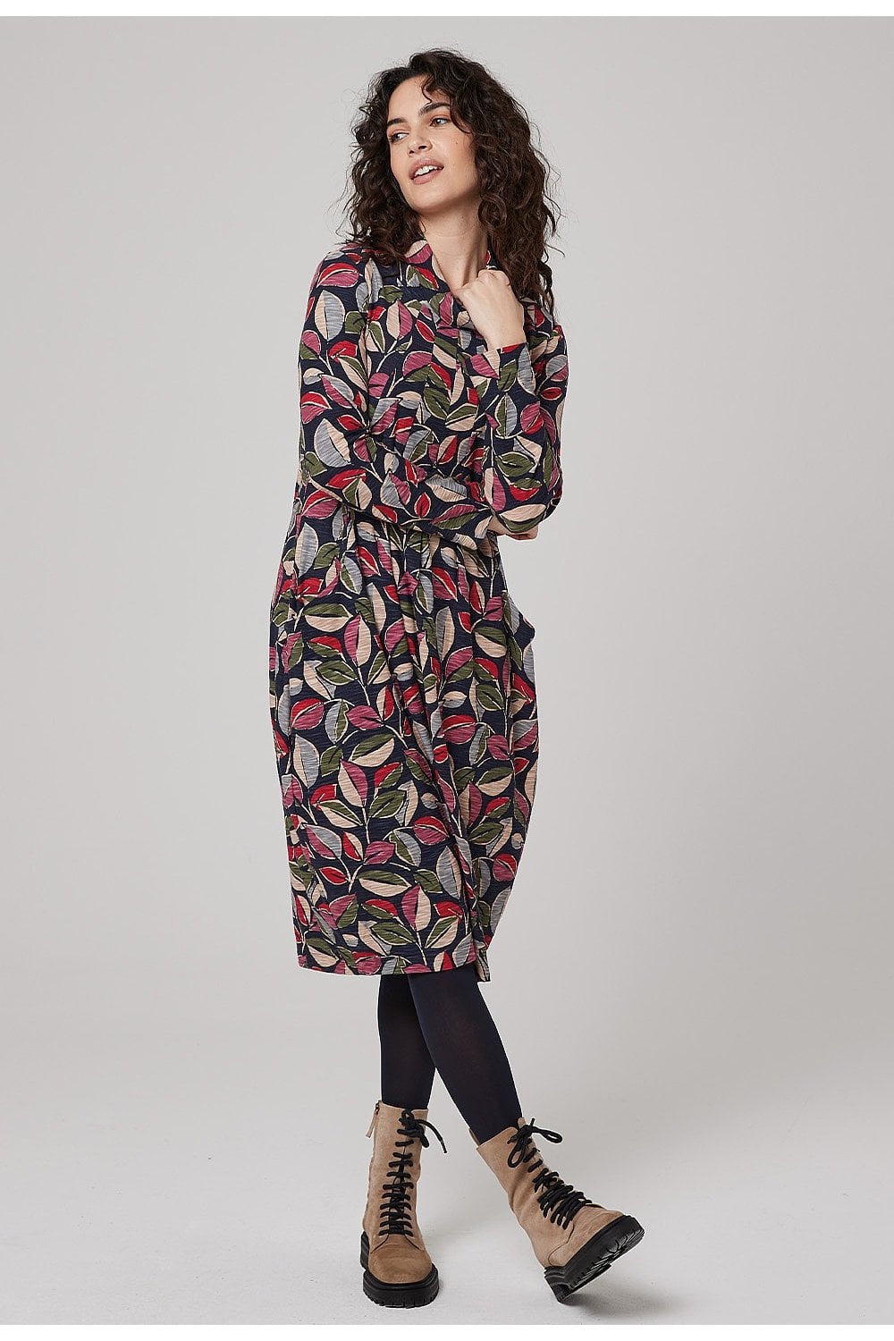 LORCAN DRESS PAINTED LEAF PRINT | COL=MULTI