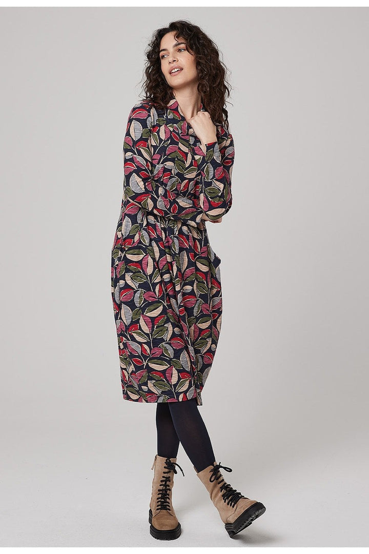 LORCAN DRESS PAINTED LEAF PRINT | COL=MULTI