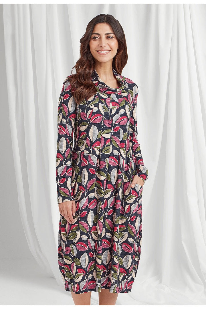 LORCAN DRESS PAINTED LEAF PRINT | COL=MULTI