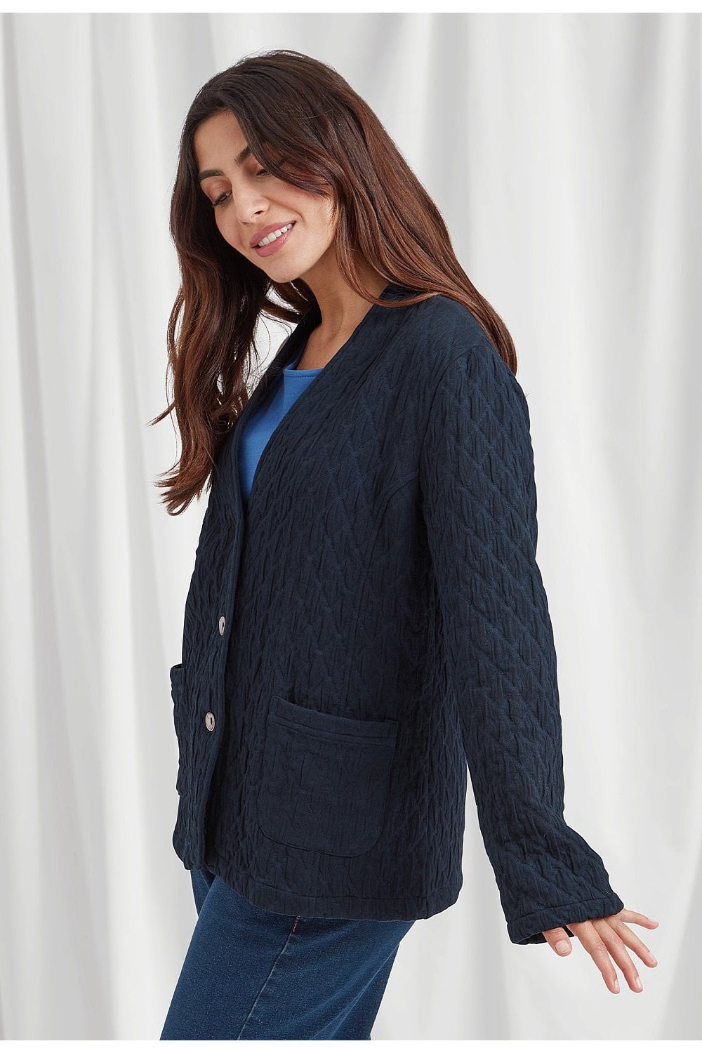MILA COTTON QUILT JACQUARD JACKET | COL=NAVY