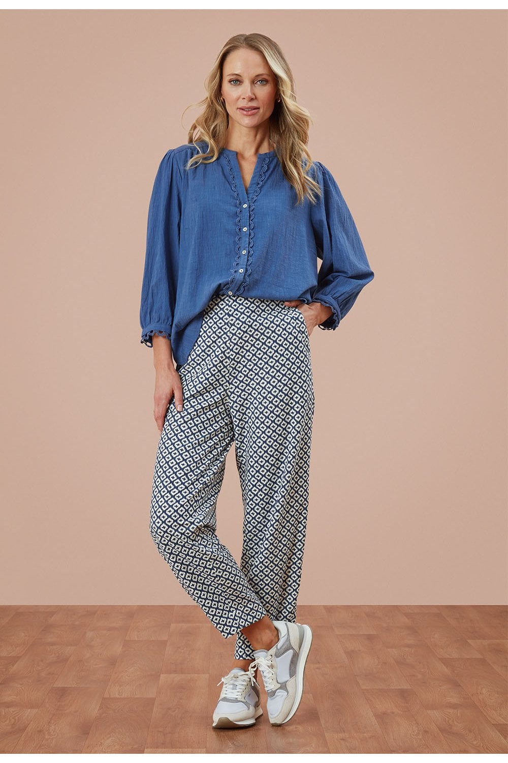 MYLEE TROUSER IKAT TILE PRINT | COL=RIVIERA