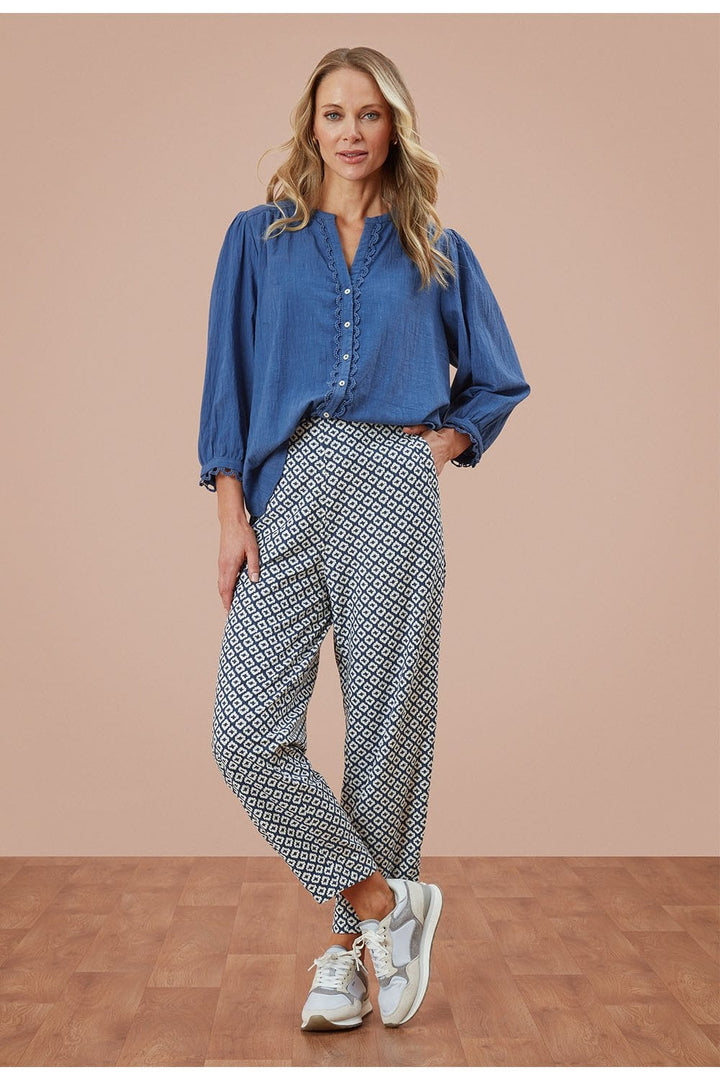 MYLEE TROUSER IKAT TILE PRINT | COL=RIVIERA