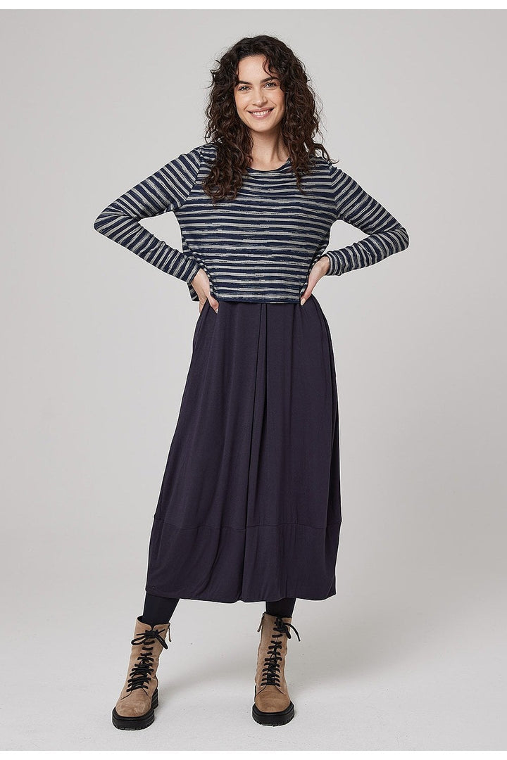 OCEANA DRESS PAINTED STRIPE | COL=NAVY/SILVER
