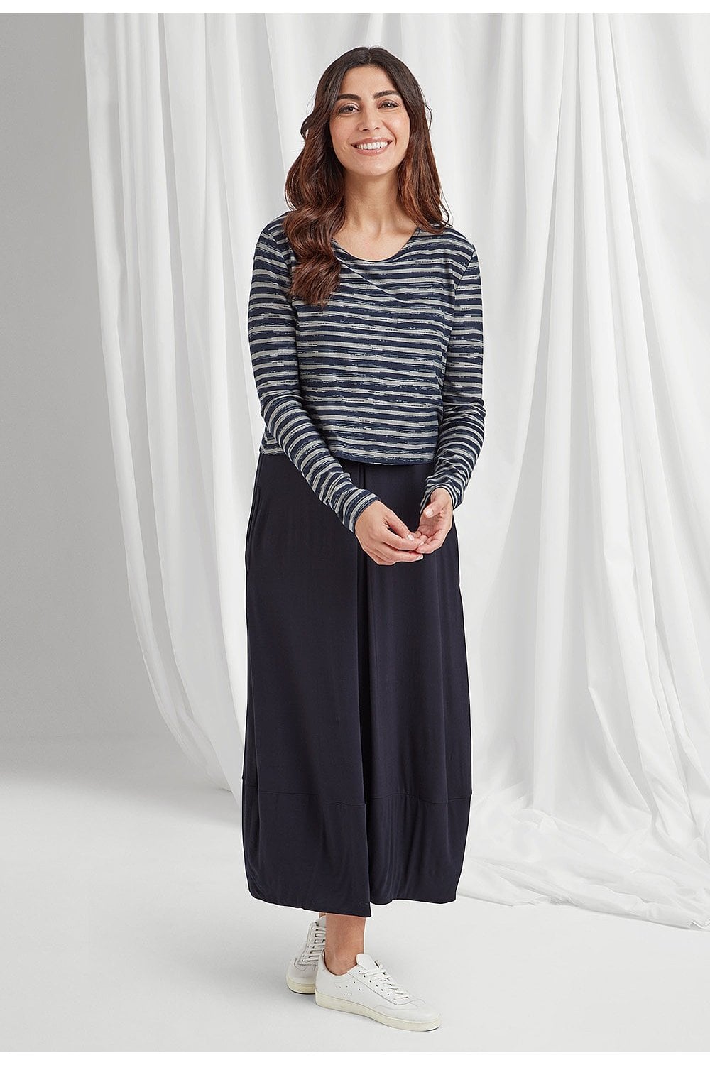 OCEANA DRESS PAINTED STRIPE | COL=NAVY/SILVER