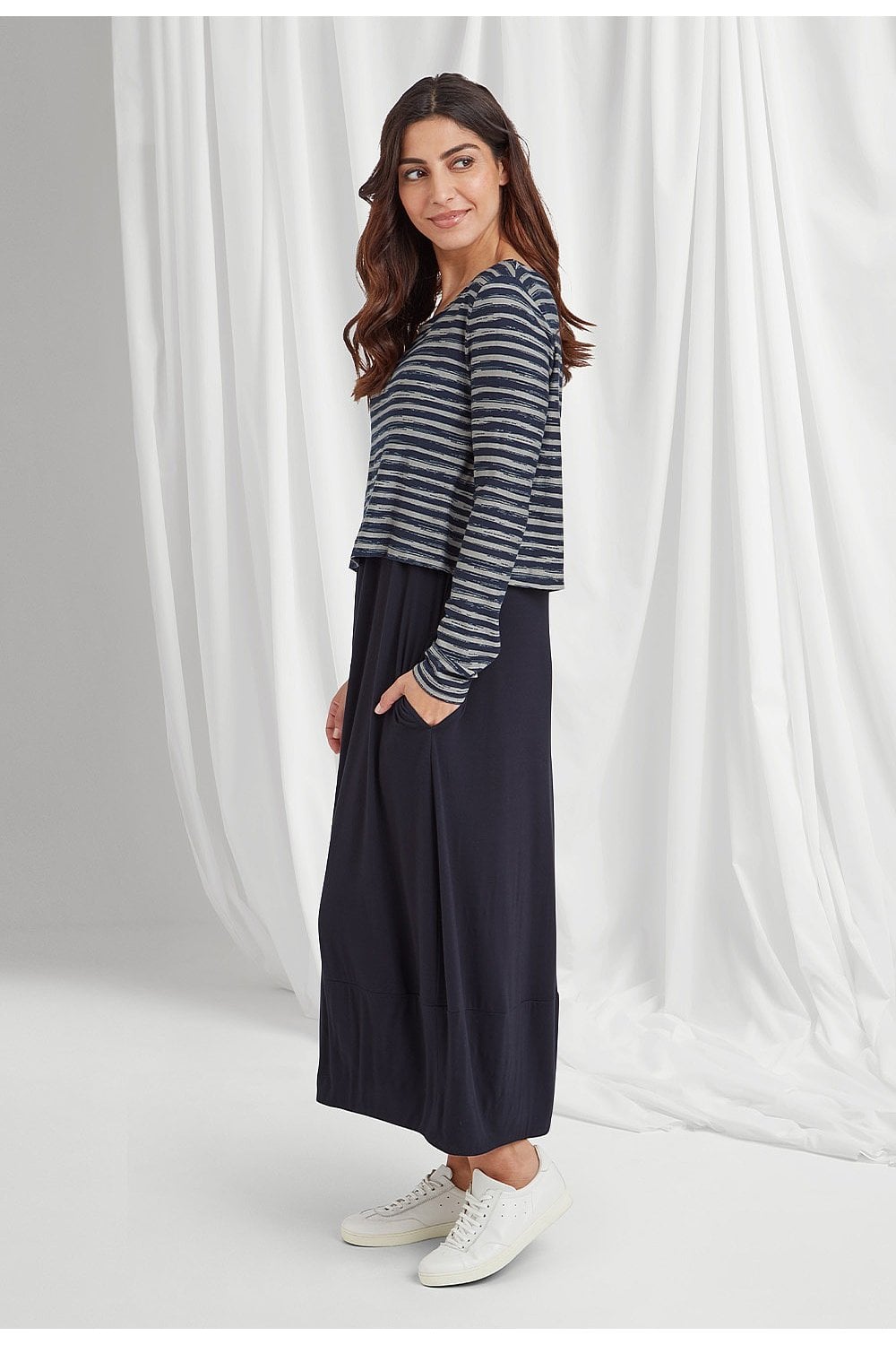 OCEANA DRESS PAINTED STRIPE | COL=NAVY/SILVER