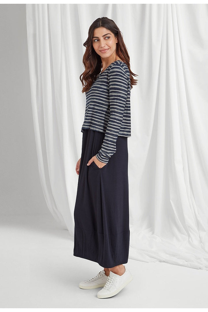 OCEANA DRESS PAINTED STRIPE | COL=NAVY/SILVER
