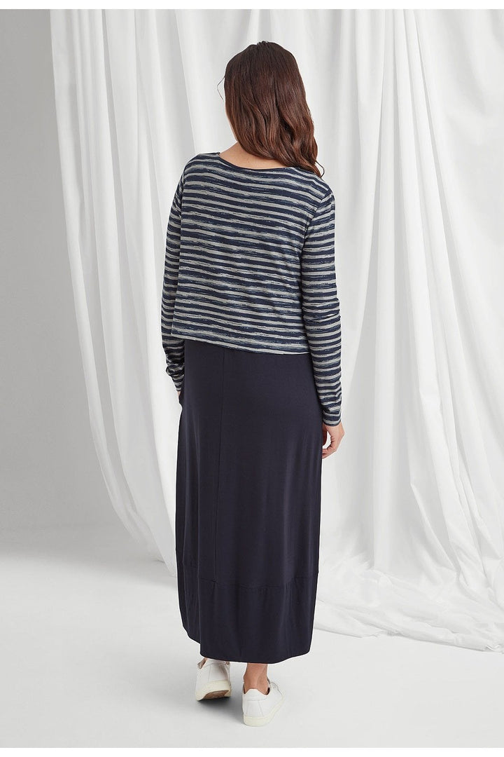 OCEANA DRESS PAINTED STRIPE | COL=NAVY/SILVER