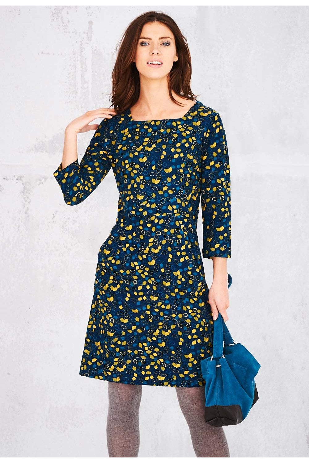 STACEY DRESS FALLING LEAVES PRINT | COL=KINGFISHER
