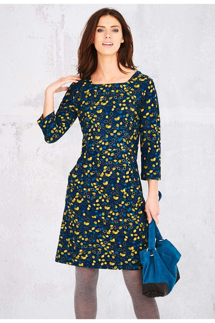 STACEY DRESS FALLING LEAVES PRINT | COL=KINGFISHER