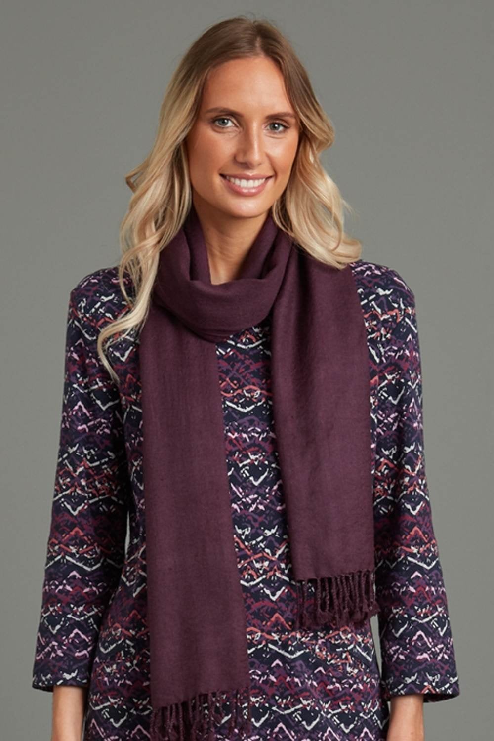 WOOL SHAWL | COL=BURGUNDY